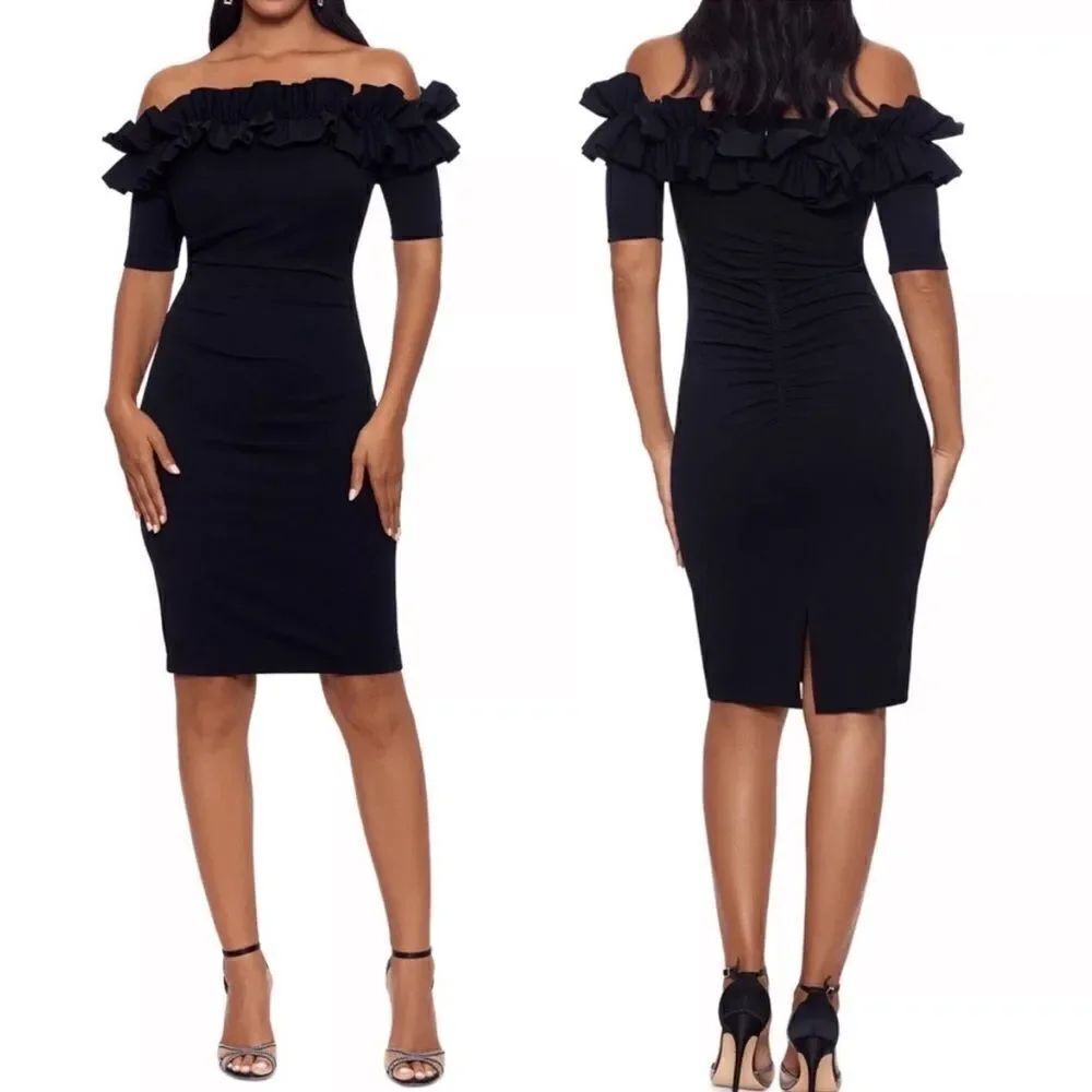 XSCAPE 4641X Ruffled Off-The-Shoulder
Bodycon Cocktail Dress NWT $229 - Picture 2 of 6